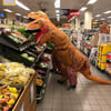 Als Werbe-Gag tummelten sich die Dinos des T-Rex-Rennens zum Stavenhagener Schlossgarten-Open-Air in dieser Woche unter anderem schon im Netto-Markt.
