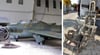 Links: Eine Maschine diesen Typs, ein MiG 15 UTI, ist am 13. Mai 1976 südlich der Insel Usedom in das Haff gestürzt. Rechts: Der aus dem Haff gefischte Schleudersitz