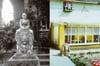 Anfang der 50er-Jahre wohnte Familie Wasmund in der Löwen-Villa, eins der Kinder sitzt hier rittlings auf einem der beiden Löwen (Foto links). Die Sparkasse verkaufte die Löwen in den 60er Jahren an Familie Bodenschatz, auf deren Grundstück an der Weitiner Straße sie dann standen. (rechts).