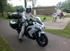 Mit dem Motorrad des Katastrophenschutz/DRK Ortsverbandes Melzow war Steffi Schwarz auch beim Templiner Lübbeseelauf im Juni im Einsatz.