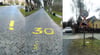 In Brandshagen südlich von Stralsund haben Unbekannte ihre Tempo-30-Wüsche auf die Straße und  Bäume gemalt – und eigene Verkehrszeichen aufgestellt. Die Polizei ermittelt wegen des Verdachts auf Sachbeschädigung.