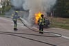 Feuerwehrleute aus Gerswalde waren zu dem Fahrzeugbrand auf der Autobahn 11 gerufen worden.